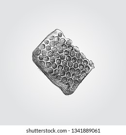 Hand Drawn Honeycomb slice Sketch Symbol isolated on white background. Vector Honey In Trendy Style. Honey hand drawing sketches elements
