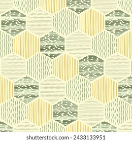 Hand drawn honeycomb vector illustration. Color seamless pattern on isolated background. Hand doodle sign concept.