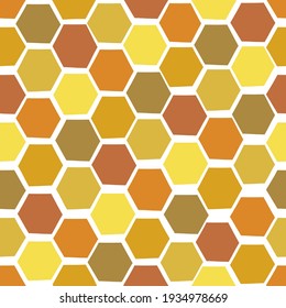 Hand drawn Honeycomb vector seamless pattern. Decorative geometric hexagonal honey-hued shapes background.