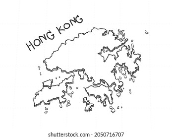 Hand Drawn of Hong Kong 3D Map on White Background.