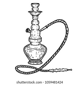 Hand drawn hookah illustration isolated on white background. Design element for logo, label, emblem, sign. Vector illustration