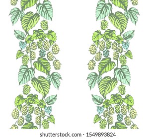 Hand drawn hop branch decorative background. Ethnic seamless pattern ornament. Vector pattern