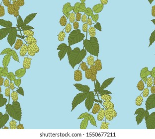 Hand drawn hop branch decorative background. Ethnic seamless pattern ornament. Vector pattern