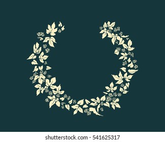 Hand drawn hop wreath made in vector. Graceful garland of hop branch with leaves and cones. Romantic floral design elements.