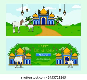 hand drawn horizontal banner for Eid al Adha celebration