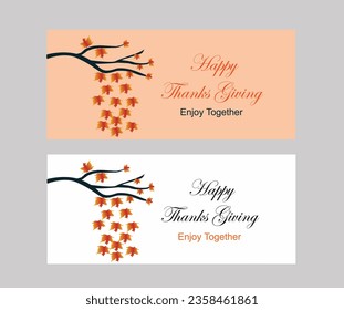 Hand drawn horizontal banner pattern with autumn , thanks giving bright leaves  color template design. Flat doodle style. Vector illustration