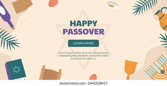 Hand drawn horizontal banner template for jewish passover celebration. Vector illustration