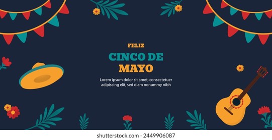 Hand drawn horizontal banner template for cinco de mayo celebration