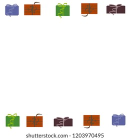 Hand drawn horizontal design with copy space for your text. Vector background with multi-colored gifts packed to decorate a card or laptop.

