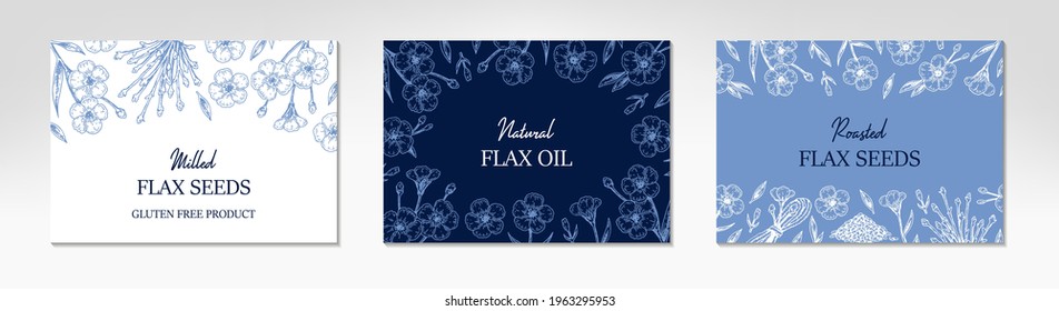 Hand drawn horizontal flax design. Vector illustration in sketch style for linen seeds and oil packaging