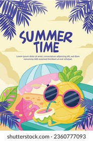 Hand drawn horizontal sale banner template for summertime