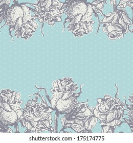 Hand drawn horizontal seamless border with vintage roses. All objects are located on separate layers