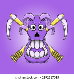 hand drawn horned skull in graffiti style