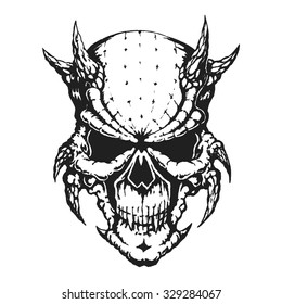 Hand drawn horned skull. Vector illustration
