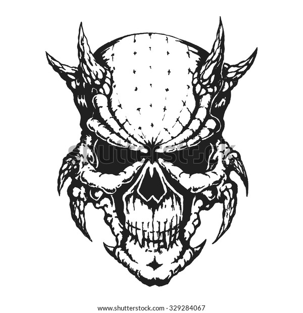 Hand Drawn Horned Skull Vector Illustration Stock Vector Royalty Free