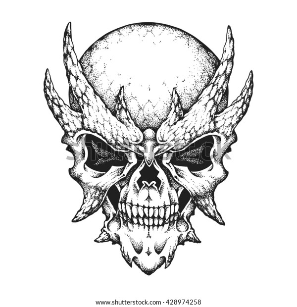 Hand Drawn Horned Skull Vector Illustration Stock Vector (Royalty Free