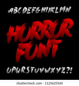 Hand drawn Horror alphabet font. Uppercase brush stroke dirty grunge letters. Stock vector typeface.