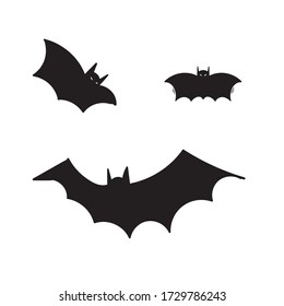 hand drawn Horror black bats group isolated on white vector Halloween background. Silhouettes of flying bats traditional Halloween symbols on white.doodle