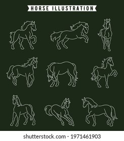 hand drawn horse illustration set