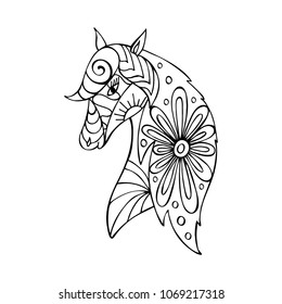 Hand drawn horse isolated on white background in zentangle style. Made by trace from sketch. Vector illustration.