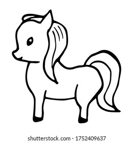 Hand drawn horse (pony). Cartoon horse (pony) outline doodle style. Vector transparent illustration isolated on white background. Decoration for greeting cards, posters, flyers, prints for clothes.