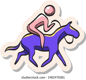 Hand drawn Horse riding icon in sticker style vector illustration