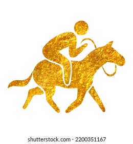 Hand drawn Horse riding icon in gold foil texture vector illustration