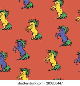 hand drawn horse seamless pattern