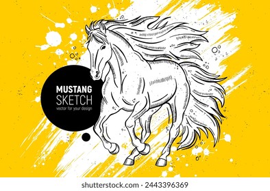 Hand drawn horse sketch on grunge background