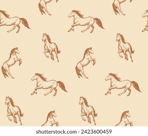 hand drawn horses set pattern