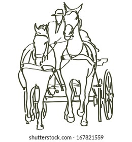 hand drawn horses - vector illustration