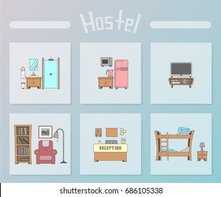 Hand drawn hostel set