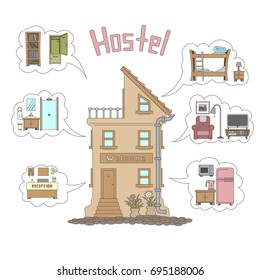 Hand drawn hostel set
