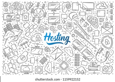 Hand drawn hosting set doodle vector background