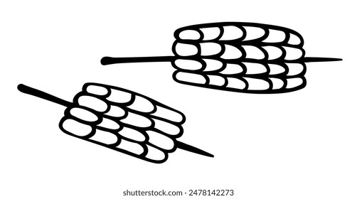 Hand drawn hot corn in doodle style isolated on a white background. Corn dog. Vector illustration.