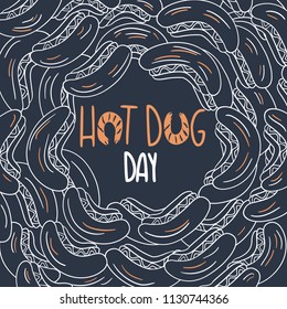 Hand Drawn hot dog Doodle card. Illustrations Drawing Vector Sketch for textile, print, postcard, text, invitation, poster, background, book, t-shirt, wallpaper