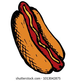 Hand drawn hot dog on a white background. Vector