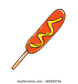 Hand drawn hot dog on a stick