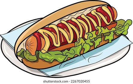 Handgezeichneter Hot Dog, Vektorgrafik
