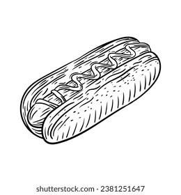 Handgezeichneter Hotdog, Vektorsymbol auf weißem Hintergrund. Hot Dog Sketch-Vektorgrafik. Vintage-Stil Hot Doodle Vektor einzeln