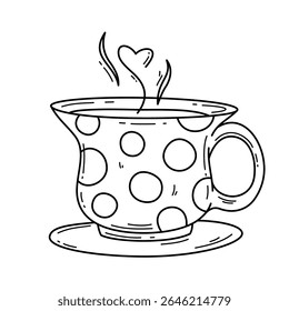 Hand drawn hot drink cup. Isolated doodle coffee cup on white background. Editable stroke vector element