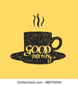 hand drawn hot drink cup silhouette, stylized sign