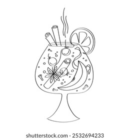 Hand drawn hot fruit cocktaile. Holiday mulled wine. Minimalist vector illustration.