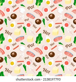 Hand drawn hot pot illustration. hot pot seamless pattern