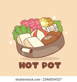 Ilustración de tomyum en olla caliente dibujada a mano