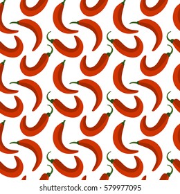 Hand drawn hot red pepper vector seamless pattern. Cute colorful background texture for kitchen wallpaper, textile, fabric, paper. Flat vegetables background. Vegan, farm, natural food illustration