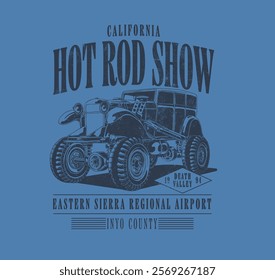 HAND DRAWN HOT ROD CAR SHOW AUTOMOBILE DRIVE CLASSIC VINTAGE TSHIRT TEE PRINT FOR APPAREL MERCHANDISE