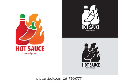 Logotipo de molho quente desenhado à mão, design vetorial, comida apimentada, molho, fogo, símbolo, logotipo da empresa, negócio de alimentos.