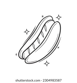 Hand Drawn Hotdog.  Doodle Vector Sketch Illustration