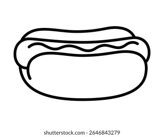 Hand drawn hotdog line icon. Simple black and white hot dog doodle, vector illustration.